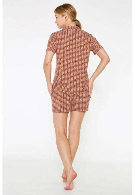 Pijama Dama,Bluza cu Mâneci Scurte și Pantaloni Scurți cu Elastic în Talie, Bordo,Engros